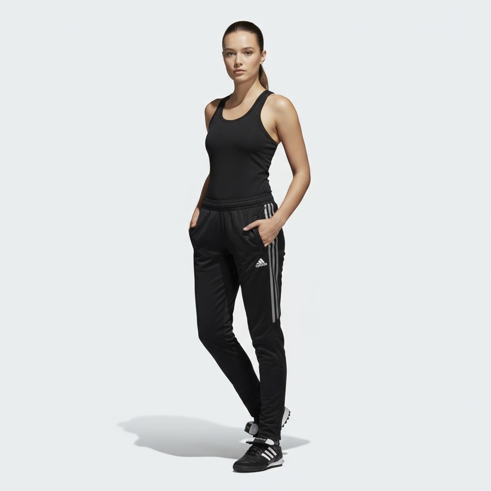 Adidas Track Pants Womens Black Grey Stripes‎ Tiro17 Tapered Athletic Sporty